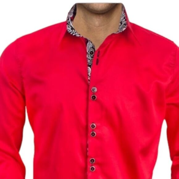 Anton Alexander Bright Red With Black French Cuff Dress Shirt Button Up Size M - Picture 12 of 13